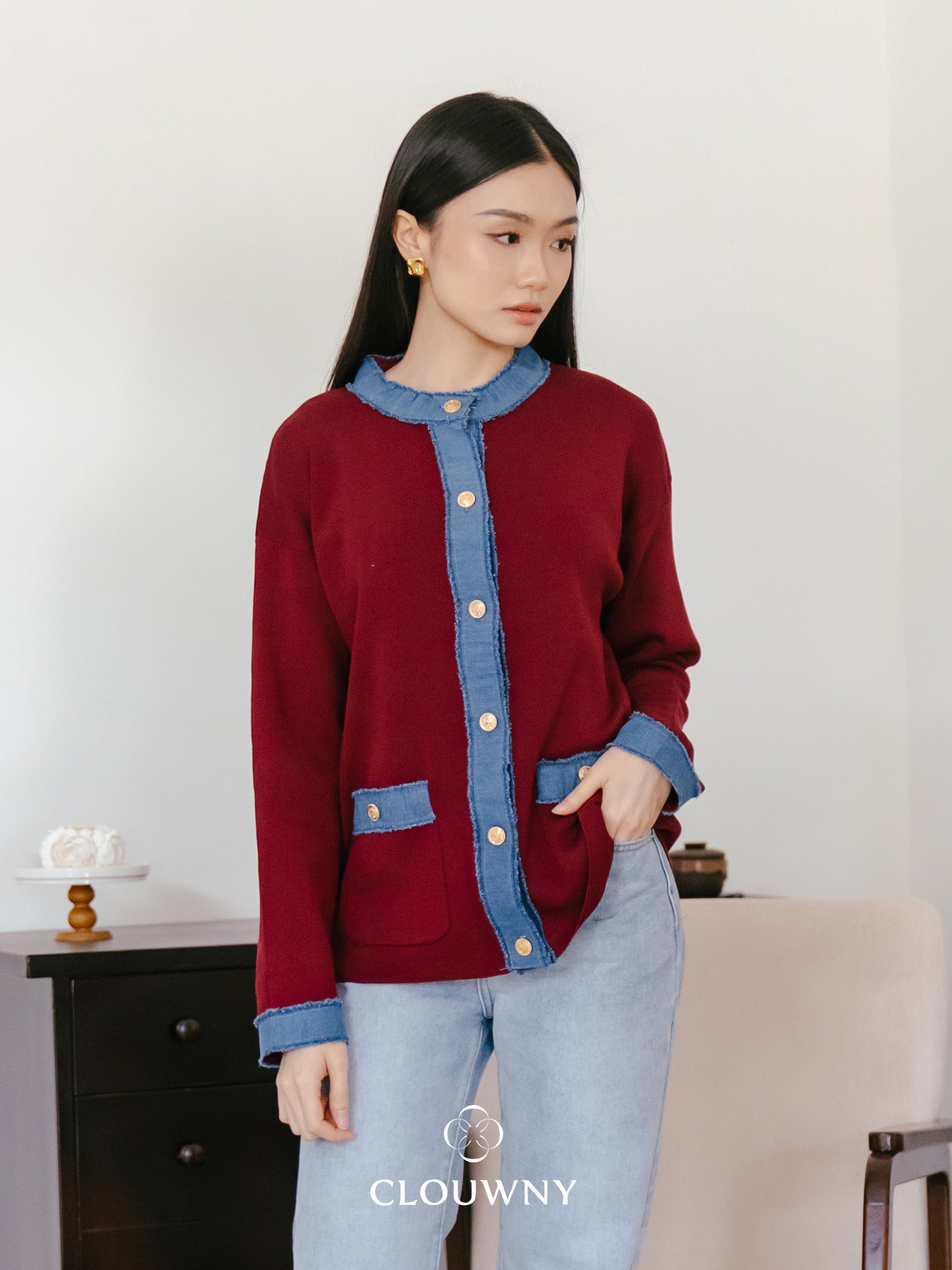 Bira Button Cardigan - Maroon